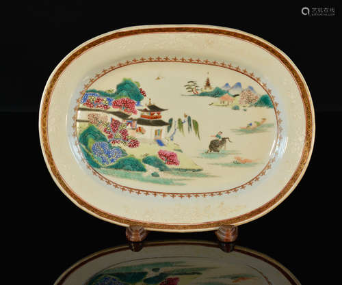 Chinese Export Porcelain Platter with Landscape Scene