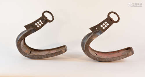 Pair Japanese Iron Stirup with Silver Inlay - Abumi