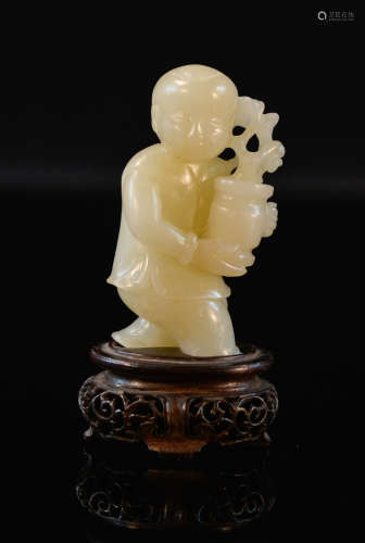 Chinese Jade Boy with Vase in Hand