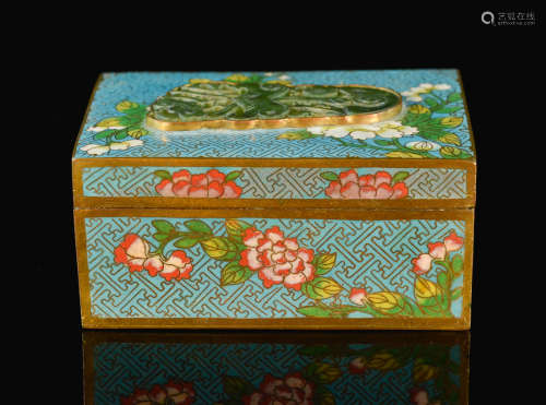 Chinese Cloisonne Box with Spinach Jade Insert