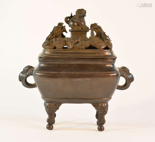 Chinese Bronze Censer - Dragon and Foolion