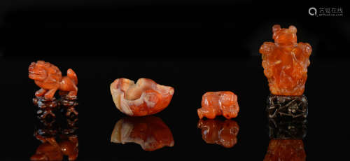 Four Chinese Agate Carving