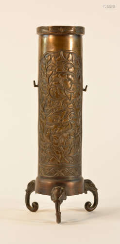 Chinese Bronze Vase with Chased Lotus Detail