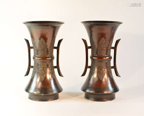 Pair Japanese Bronze Vases