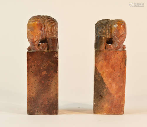 Pair Chinese Soapstone Seal with Elephane