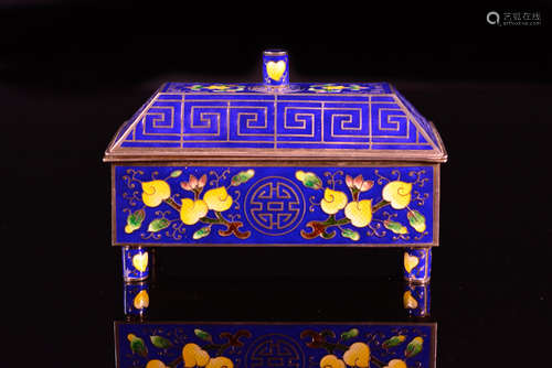 Chinese Enamled Silver Retangular Censer