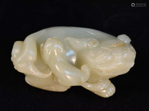 Chinese Celadon Jade Carving of a Foolion Group