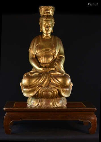 Chinese Wooden Buddha with Gold Lacquer