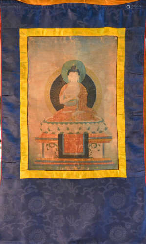Tibetan Thangka with Buddha Scene
