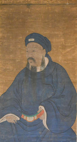 Chinese Scholar Portrait Painting on Silk