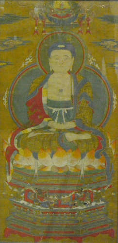 Chinese Framed Buddha Painting on Silk 17th cen