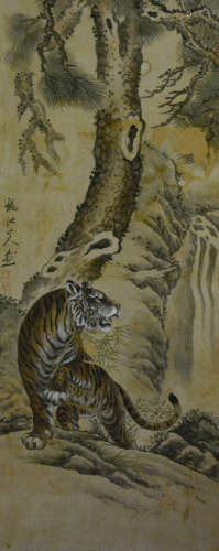 Chinese Silk Painting of Tiger Scene