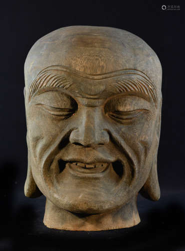 Large Chinese Wooden Lohan Head