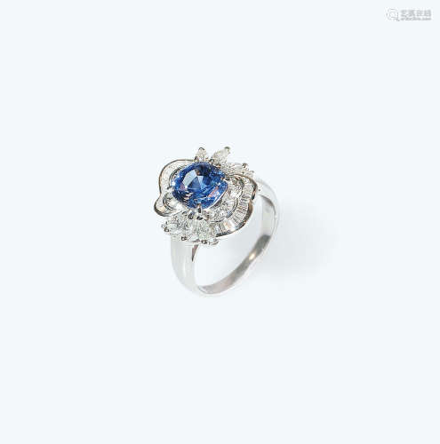 无烧-Pt850蓝宝石钻石戒指