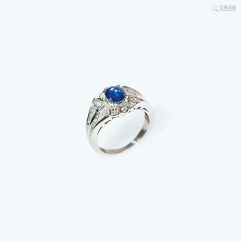 Pt900蓝宝石钻石戒指