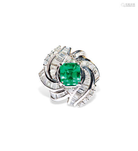 Pt900哥伦比亚祖母绿钻石戒指