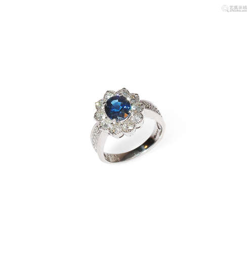 无烧-Pt900蓝宝石钻石戒指