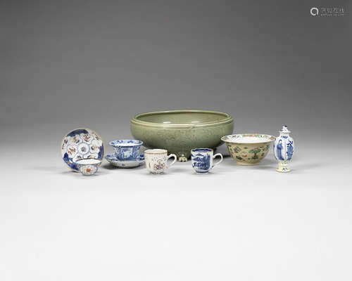 A group of Chinese ceramics.  Kangxi and later