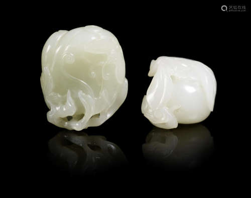 Two pale green jade fruit carvings.  19th/20th century