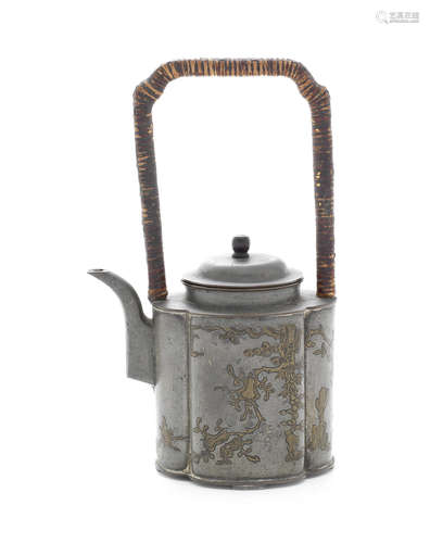 A pewter teapot and cover.  Kangxi