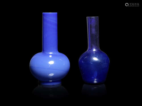 Two blue glass bottle vases.  18th/19th century