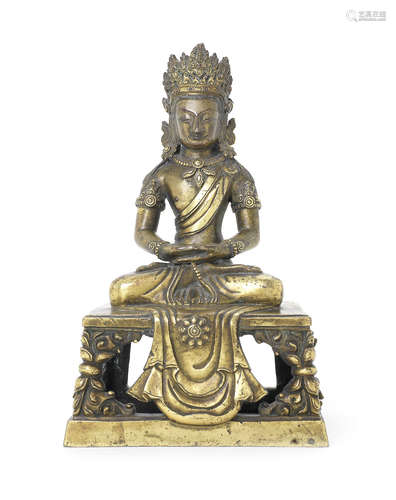 A gilt-bronze figure of Amitayus.  Qianlong