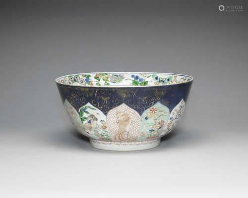 A famille verte powder-blue-ground punch bowl.  Kangxi