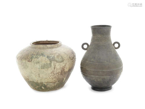 A bronze Spring and Autumn-style wine vessel, hu.  Ming Dynasty