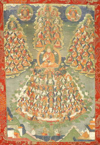 A thangka of a Tsongkhapa Refuge Field.  19th century