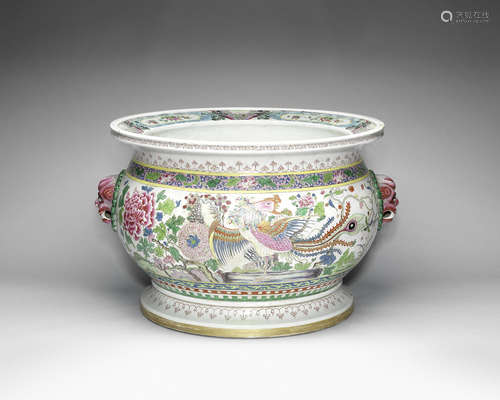 A large famille rose fish bowl.  19th century