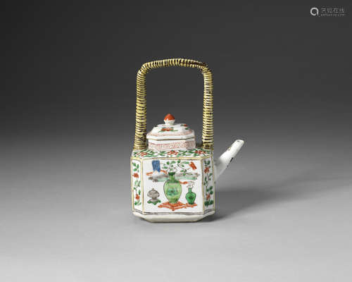 A famille verte teapot and cover.  Kangxi