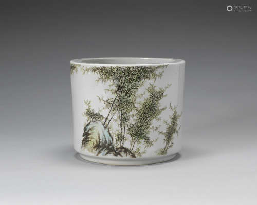 A large enamelled brushpot.  In the manner of Xu Gai
