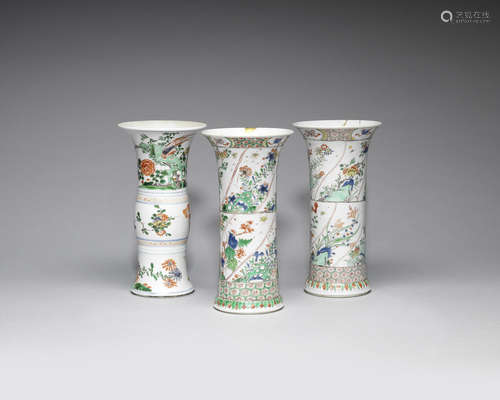 A near pair of famille verte beaker vases.  Kangxi