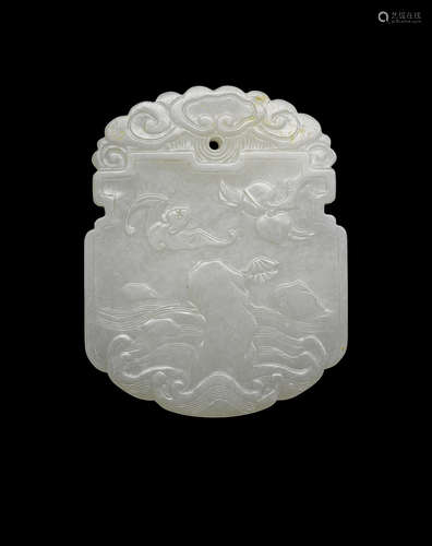 A pale green jade plaque.  19th century