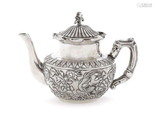 A Chinese export silver teapot and cover.  Han Tianbao stamped mark, 19th/20th century