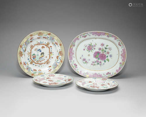 Four famille rose plates.  Yongzheng/Qianlong