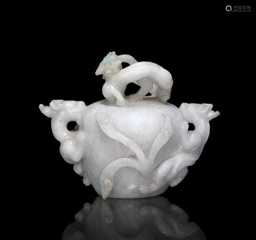 A jadeite 'chilong' waterpot and cover.  19th century