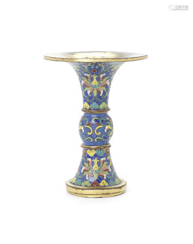 A small cloisonné enamel flaring vase, gu.  18th century