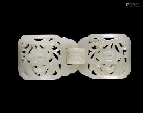 A pale green jade two-part buckle.  18th/19th century