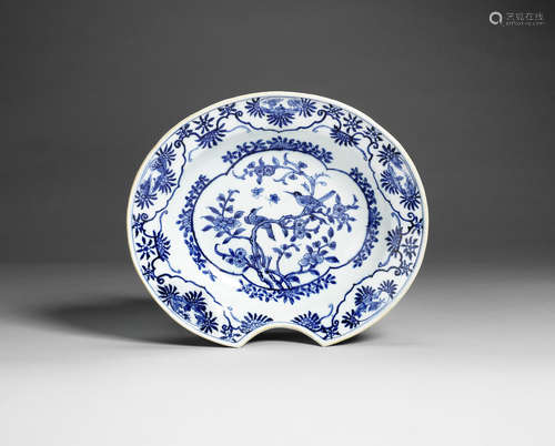 A blue and white barber's bowl.  18th century