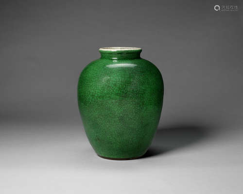 A large apple-green glazed oviform vase.  Kangxi