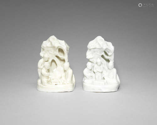 Two blanc-de-chine 'chess player' groups.  18th century