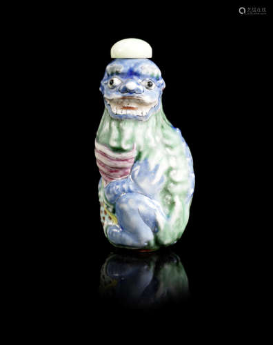 A famille rose 'Buddhist lion' snuff bottle.  Jiaqing seal mark and of the period