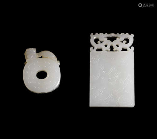 A white jade plaque and a white jade chilong bi disc