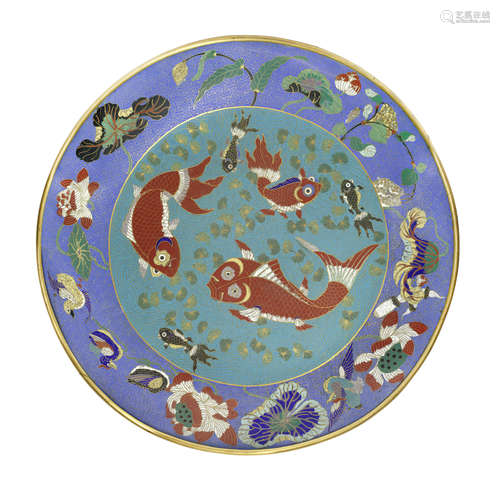 A massive cloisonné enamel charger.  Late Qing Dynasty