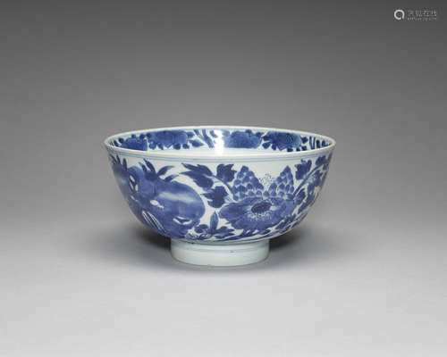 A rare blue and white deep bowl.  Shende tang chuangu zhi mark, Kangxi