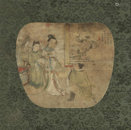 A group of four silk fan paintings.  18th century and later