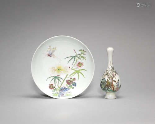 A small famille rose pear-shaped vase.  Qianlong seal mark, early 20th century