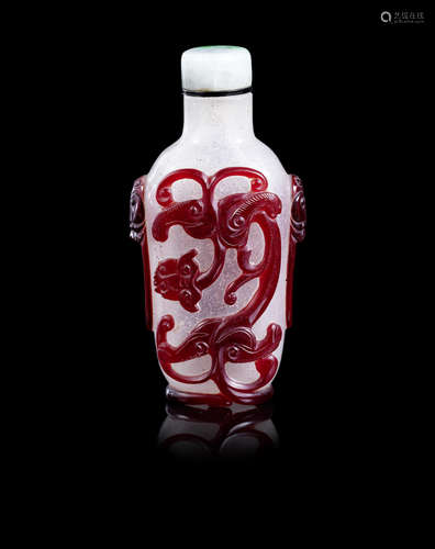 A red overlay glass snuff bottle.  18th/19th century