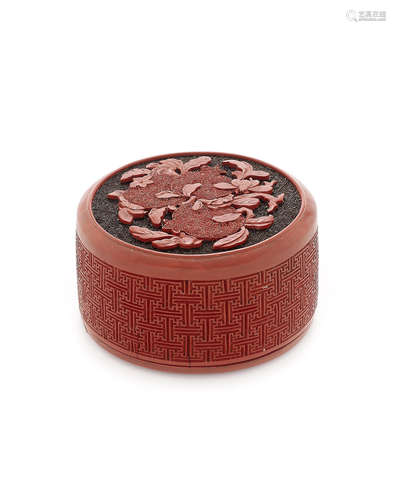 A  polychrome lacquer  'pomegranates' box and cover.  Qianlong